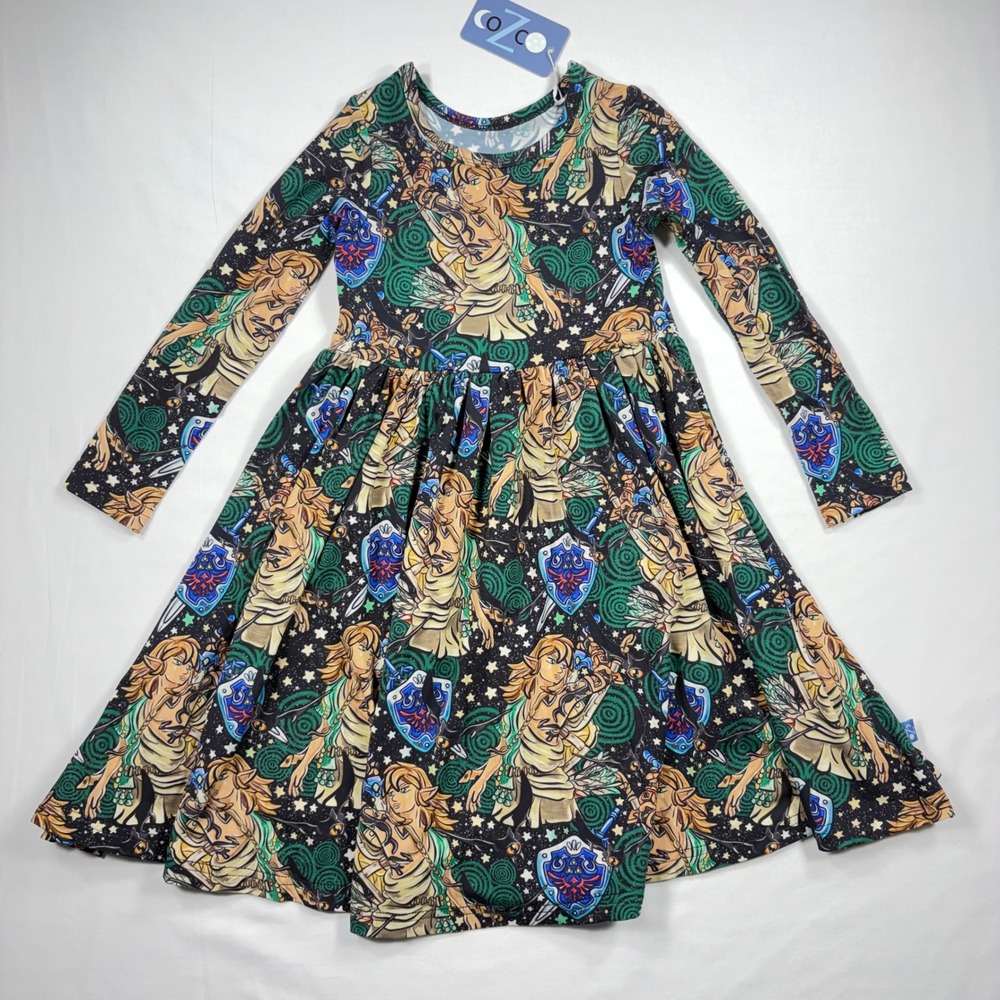 Cozco Girls Zelda Link Bamboo Viscose Long Sleeve Twirl Dress 3T New Fantasy